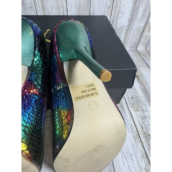 Miss Me Metallic Rainbow Snake Print Heels Pumps Colorful Size 7.5 - Picture 7 of 7